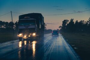night, truck, road, big truck, delivery truck, cargo truck, traffic, street, car, car wallpapers, vehicles, transportation, transport, delivery, logistics, driving